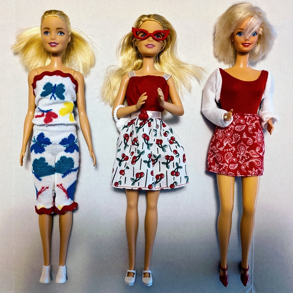 Lot of 3 Redressed Barbie Dolls in Red & White
